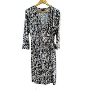 Covington Stretchy V Neck Draped Faux Wrap Midi Dress Bracelet-Sleeved Large